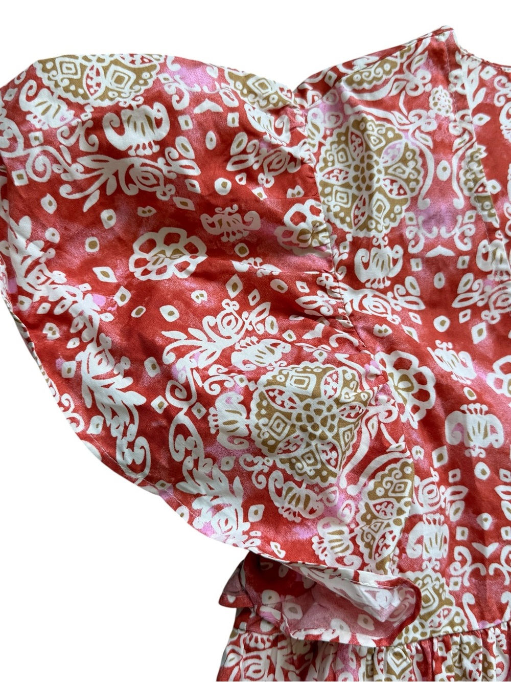 Anthro Maeve Cotton Midi Dress Boho Block Print Flutter Sleeve Cottagecore XS - Picture 6 of 15